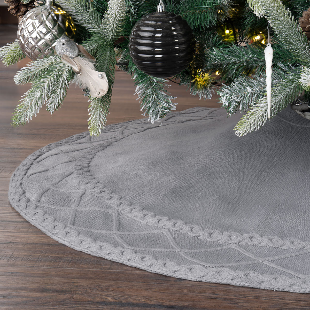 Pie de Árbol de Navidad Tejido Tapete para Pino Navideño Falda para Decoración Navideña Gris ESQUIMAL