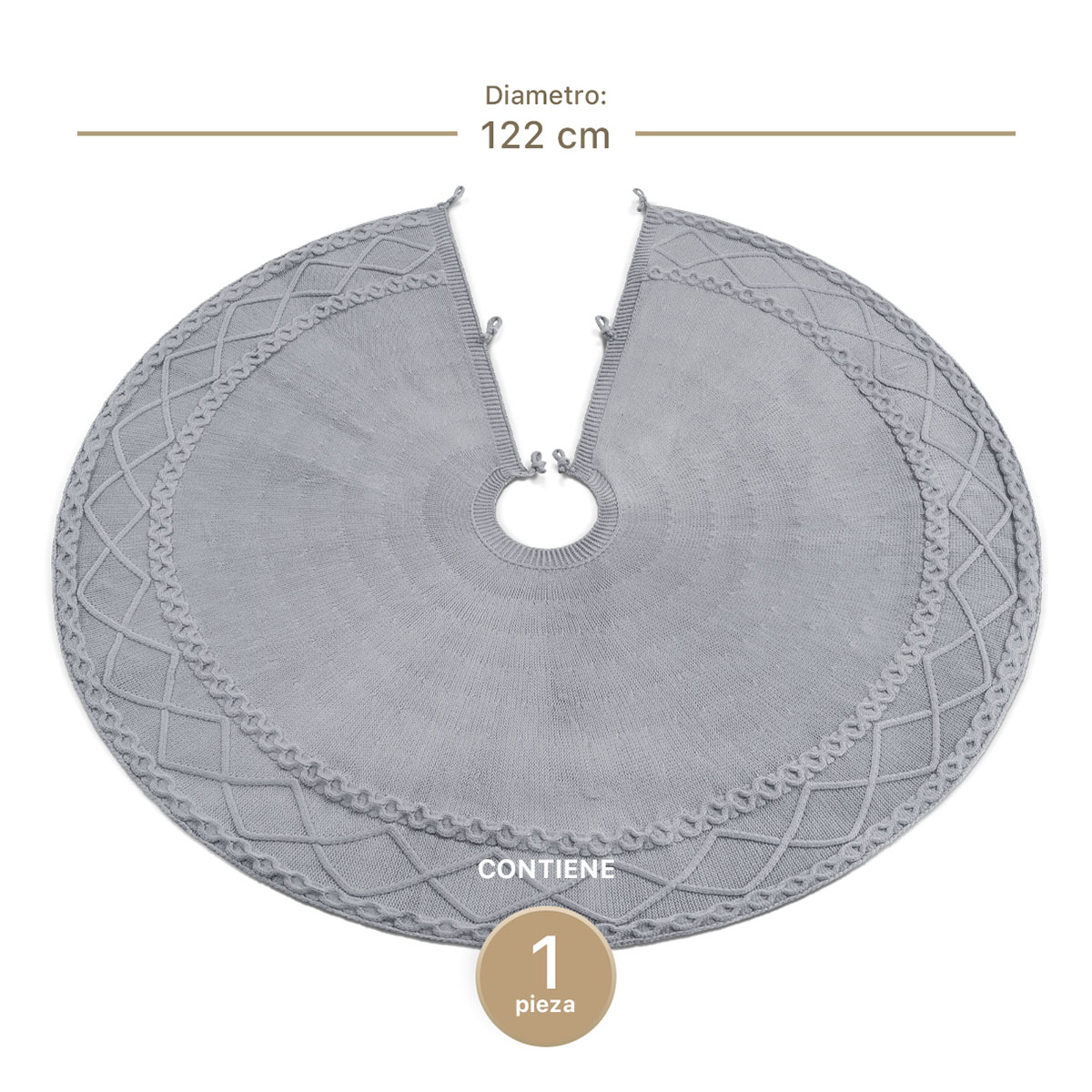 Pie de Árbol de Navidad Tejido Tapete para Pino Navideño Falda para Decoración Navideña Gris ESQUIMAL