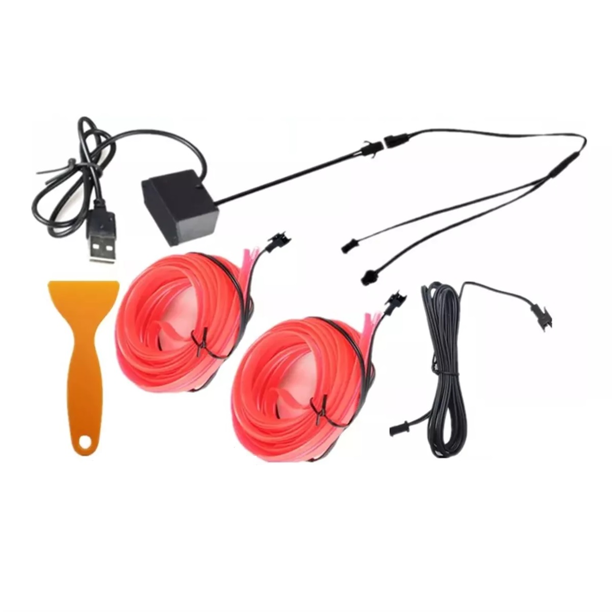 2pcs Wire Hilo 4m Luminoso Luz Neon Cable Tron Tira Led Auto Rojo