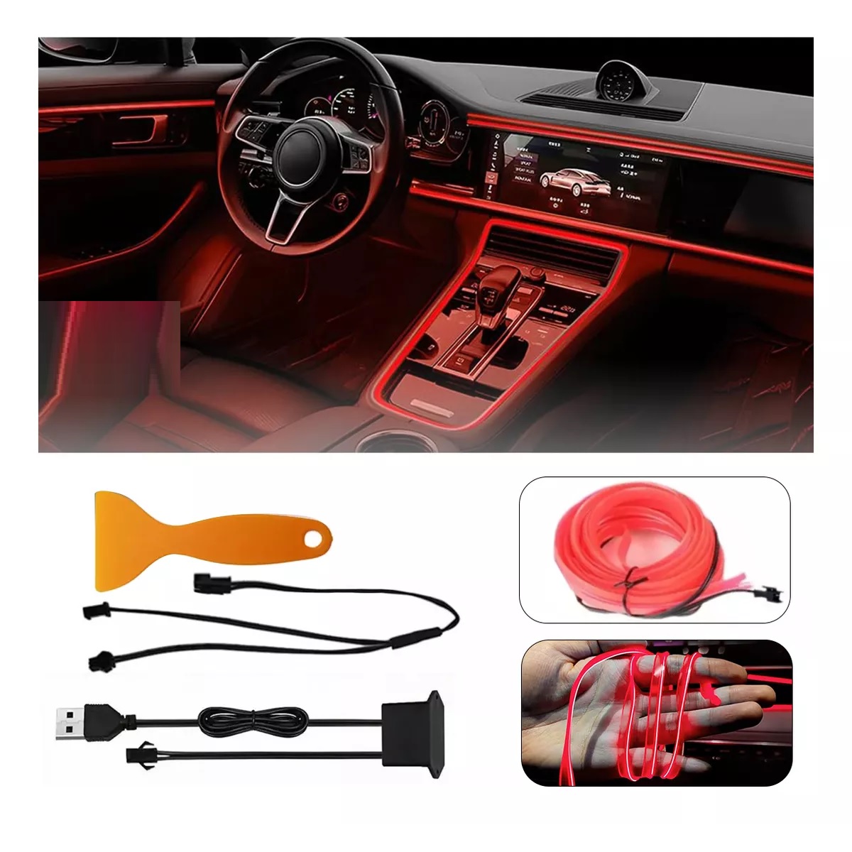 2pcs Wire Hilo 4m Luminoso Luz Neon Cable Tron Tira Led Auto Rojo