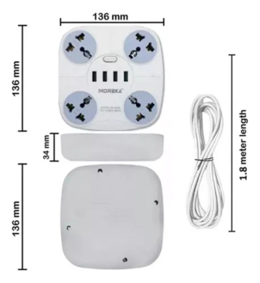 Multi Contacto 4 Puertos Usb Switch Extensión Regleta blanco