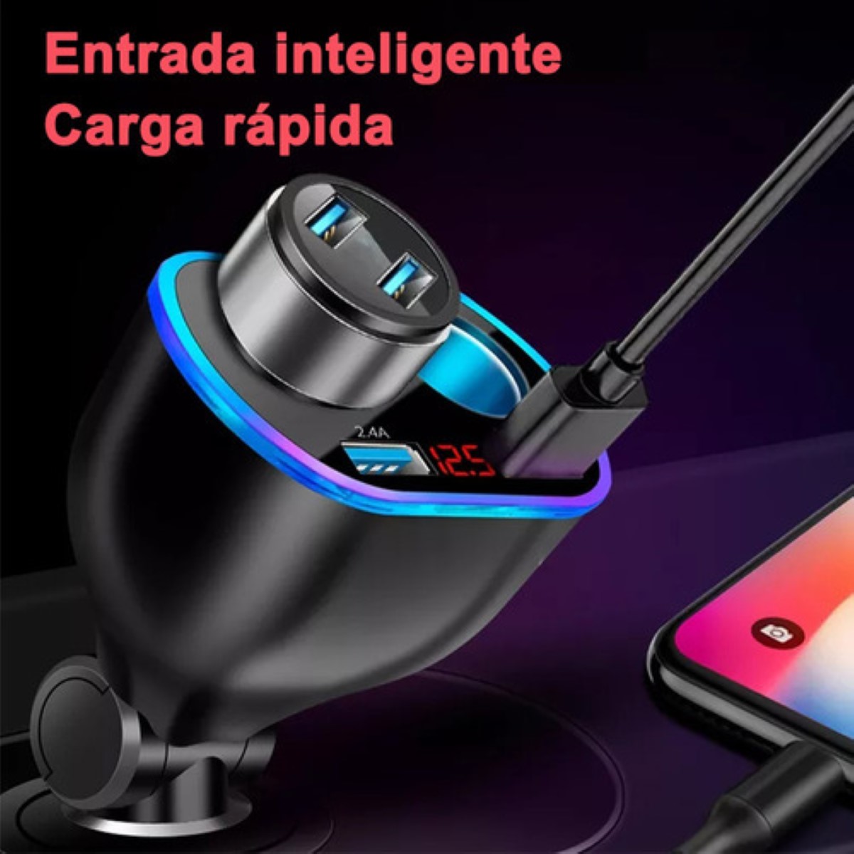 Cargador Y Encendedor Auto Cargadores Celulares Rápida 2 Usb negro
