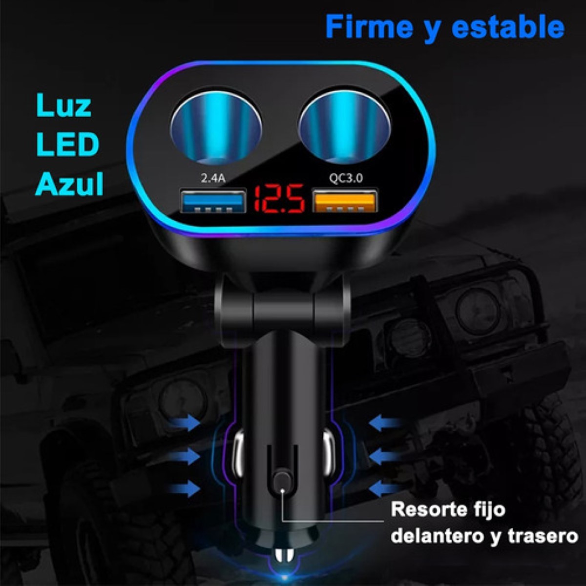 Cargador Y Encendedor Auto Cargadores Celulares Rápida 2 Usb negro