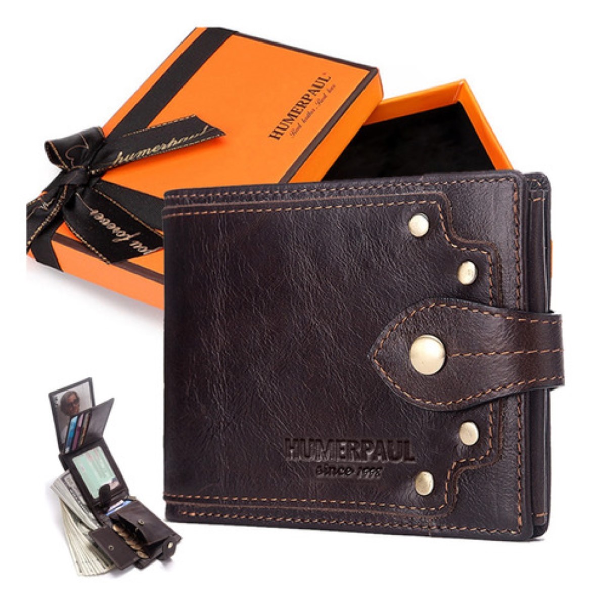 Cartera Para Caballero Carteras Piel Vaca Para Hombre Marrón oscuro