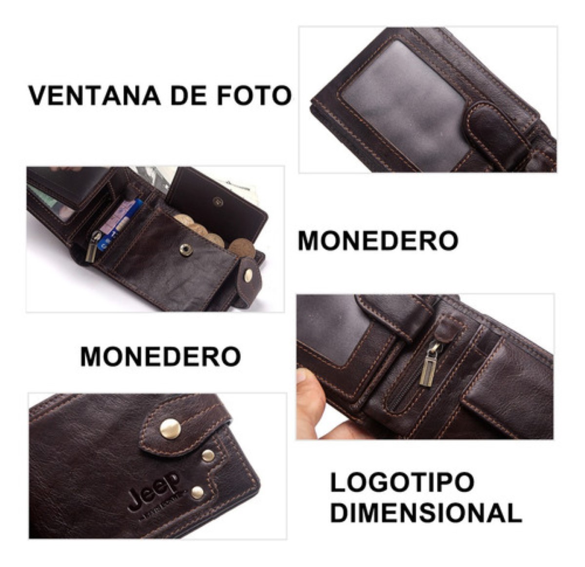 Cartera Para Caballero Carteras Piel Vaca Para Hombre Marrón oscuro