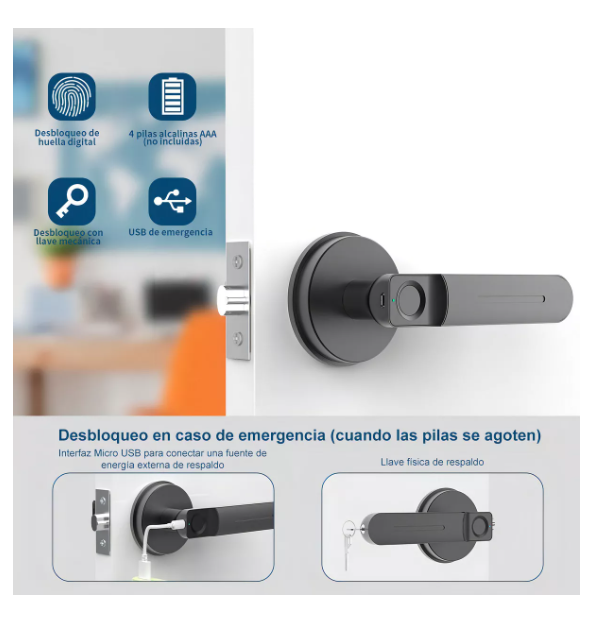 Cerradura digital Geek Smart  color negro Dactilar 100 códigos T