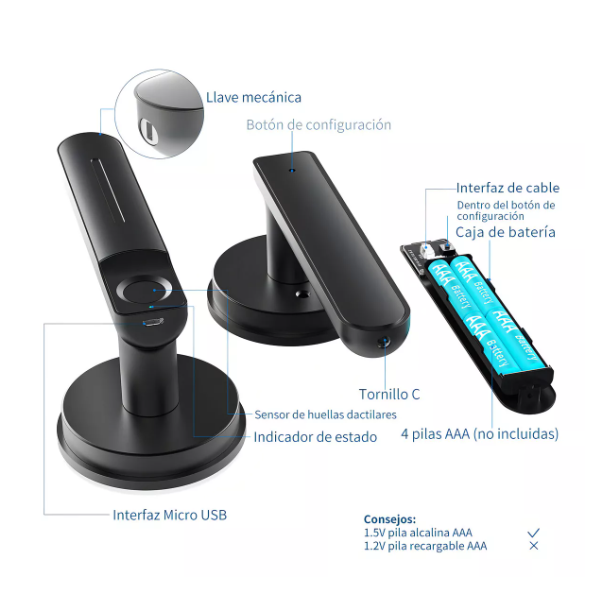 Cerradura digital Geek Smart  color negro Dactilar 100 códigos T