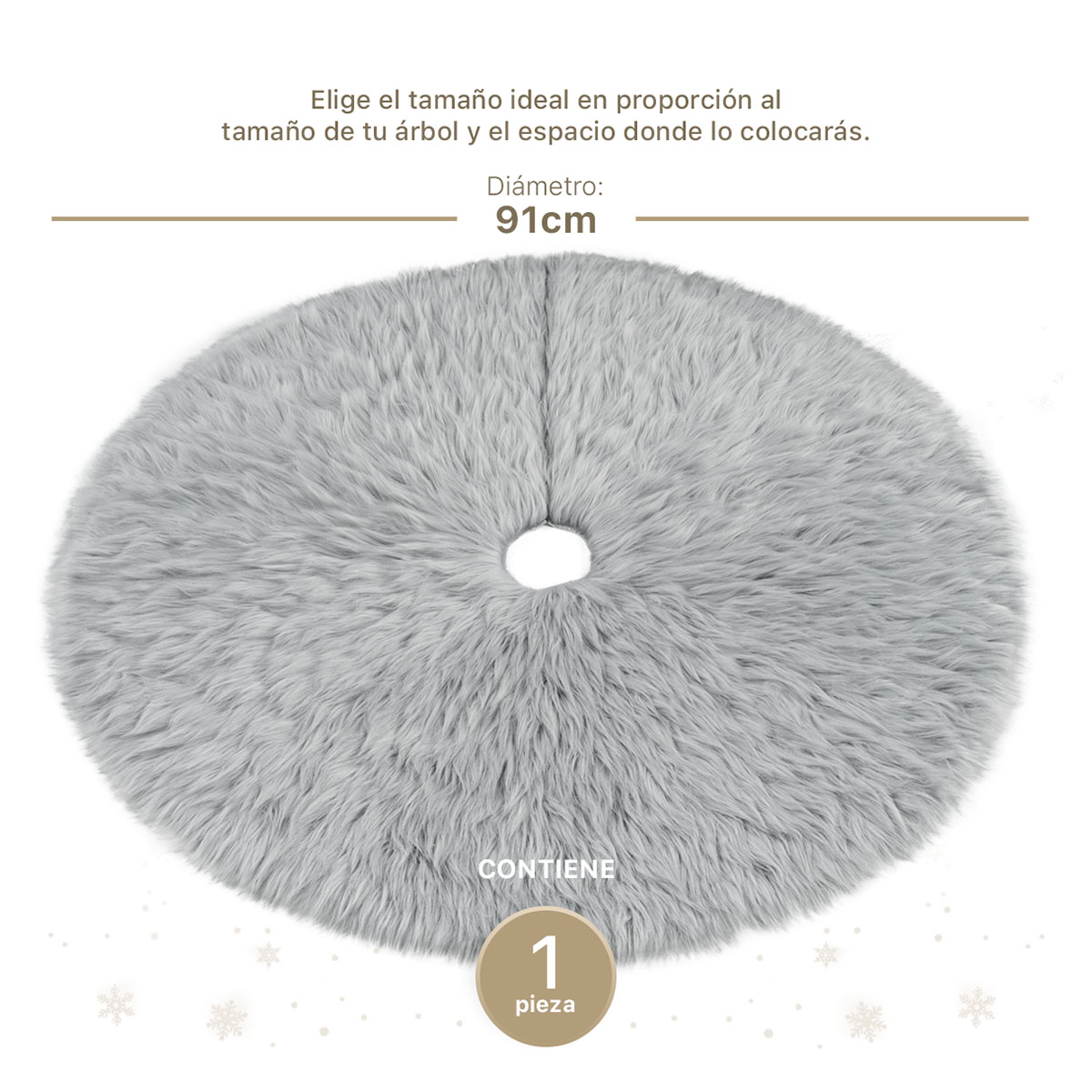 Pie de Árbol de Navidad Afelpado Mediano Tapete para Pino Navideño Falda para Decoración Navideña Gris ESQUIMAL