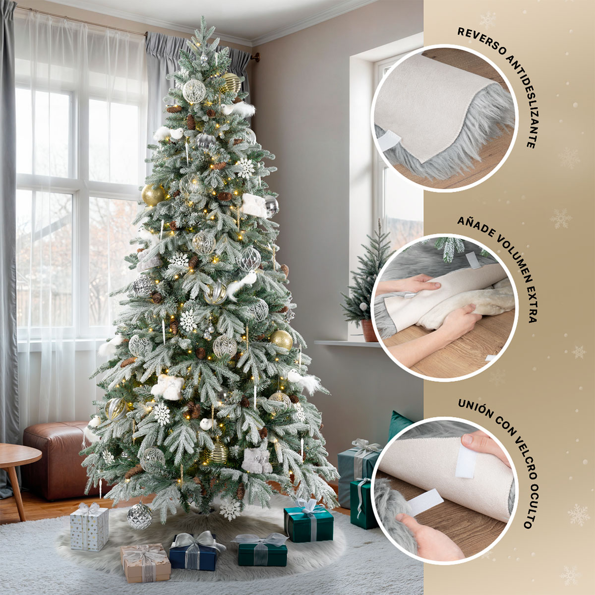 Pie de Árbol de Navidad Afelpado Mediano Tapete para Pino Navideño Falda para Decoración Navideña Gris ESQUIMAL
