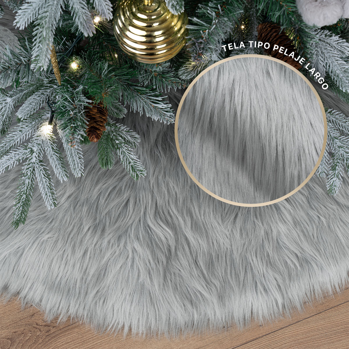 Pie de Árbol de Navidad Afelpado Mediano Tapete para Pino Navideño Falda para Decoración Navideña Gris ESQUIMAL