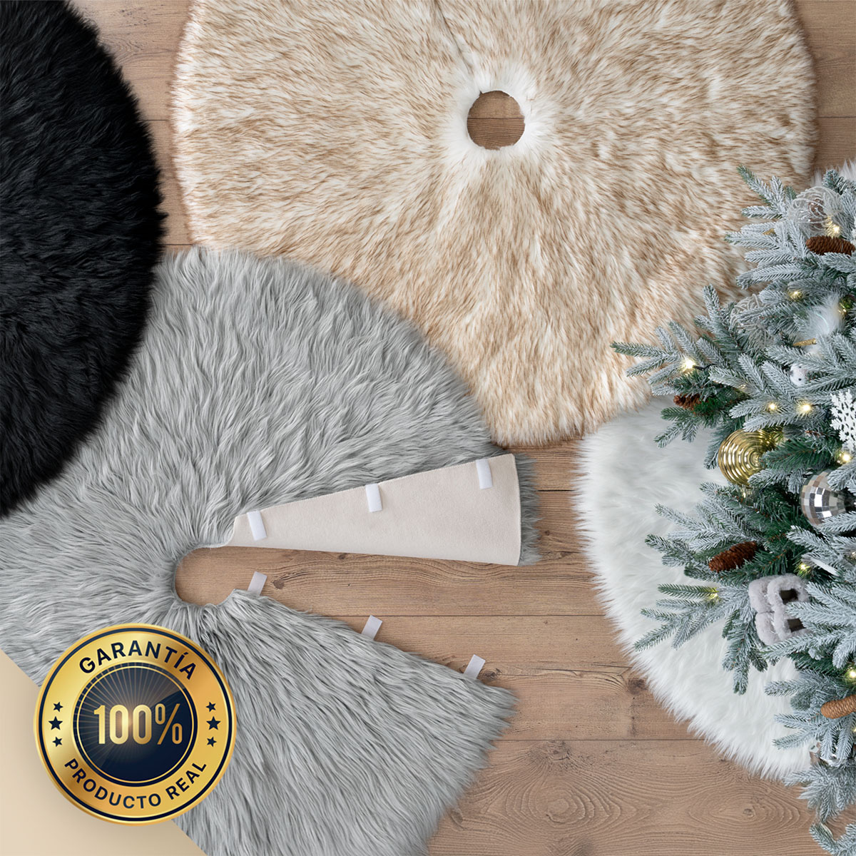 Pie de Árbol de Navidad Afelpado Mediano Tapete para Pino Navideño Falda para Decoración Navideña Gris ESQUIMAL