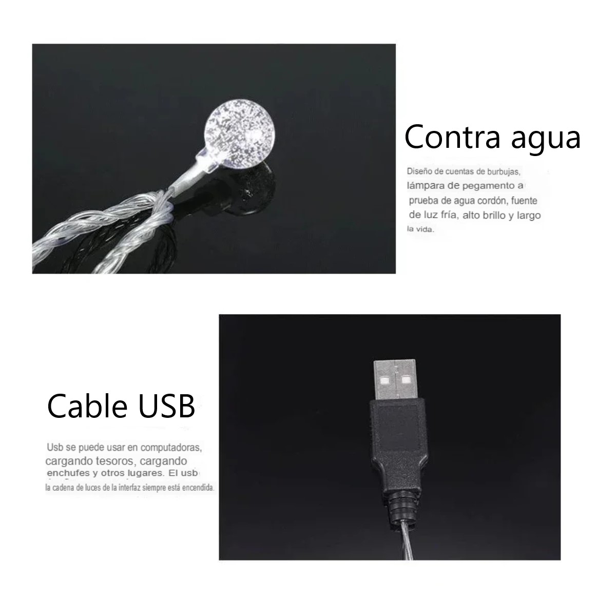 Tira guirnalda luces LED bola alimentación USB 6M impermeables exteriores jardín boda decoración
