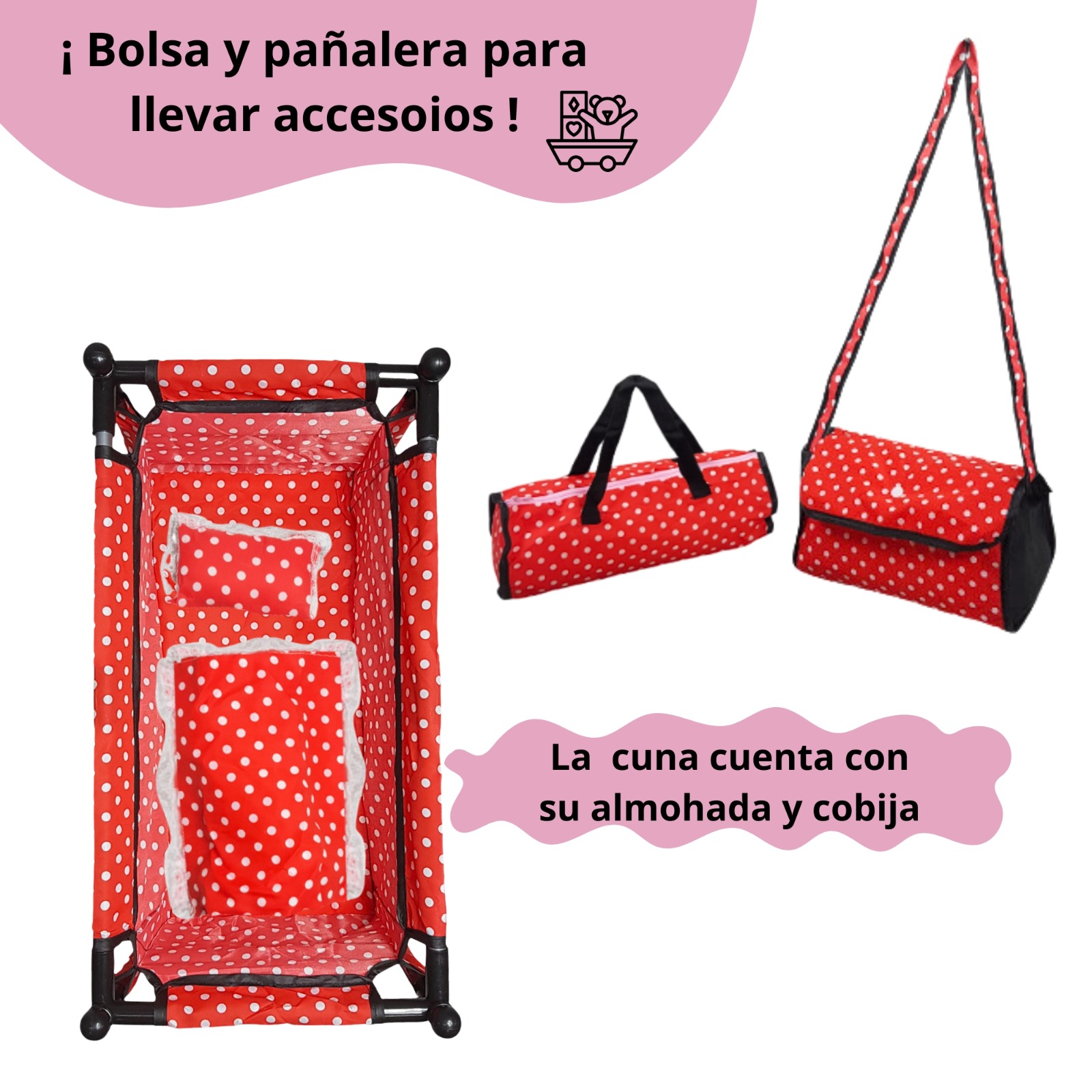 Juego de Muñecas con Accesorios Cuna Carriola Periquera Niña