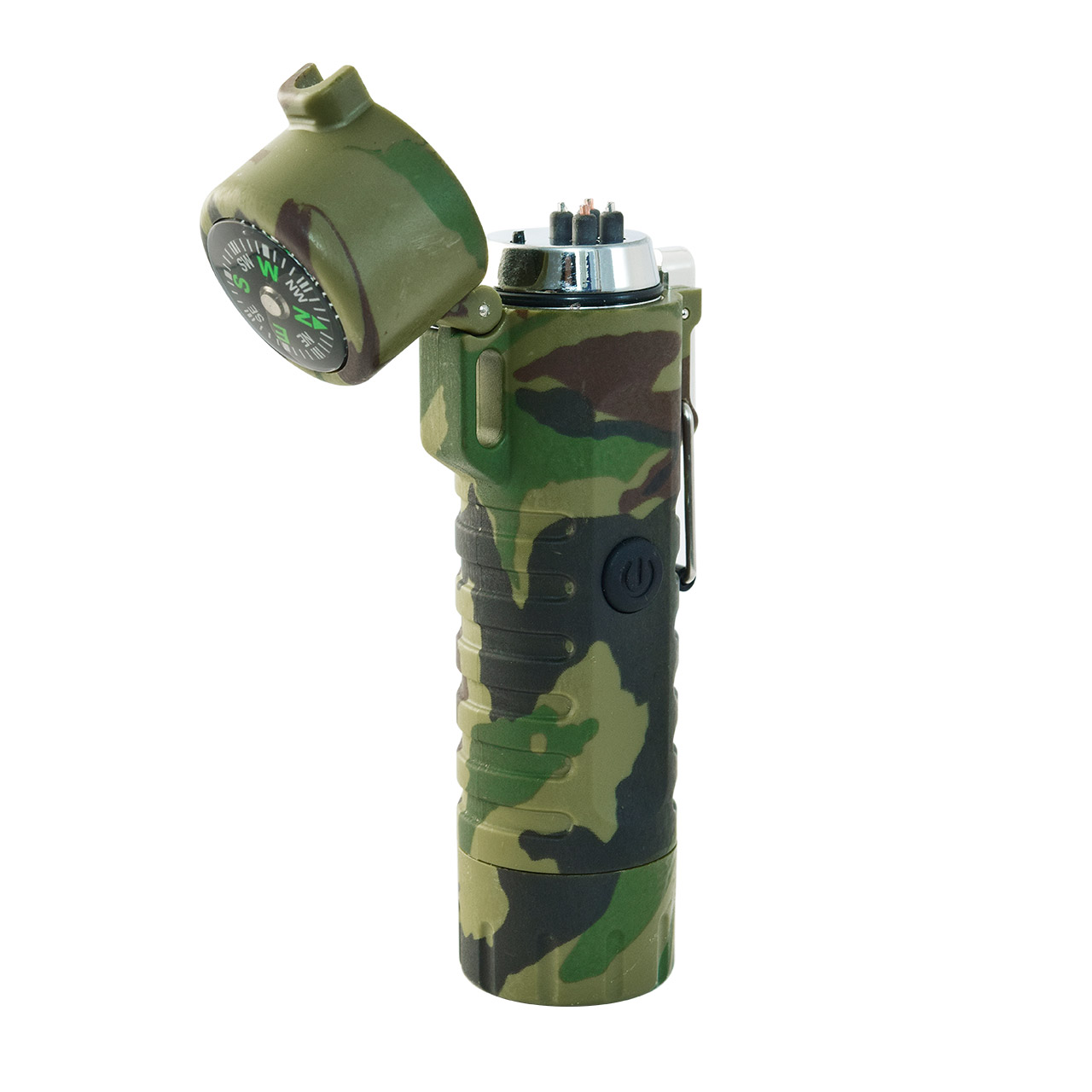 Encendedor electrónico USB con brújula, a prueba de agua, verde camuflaje