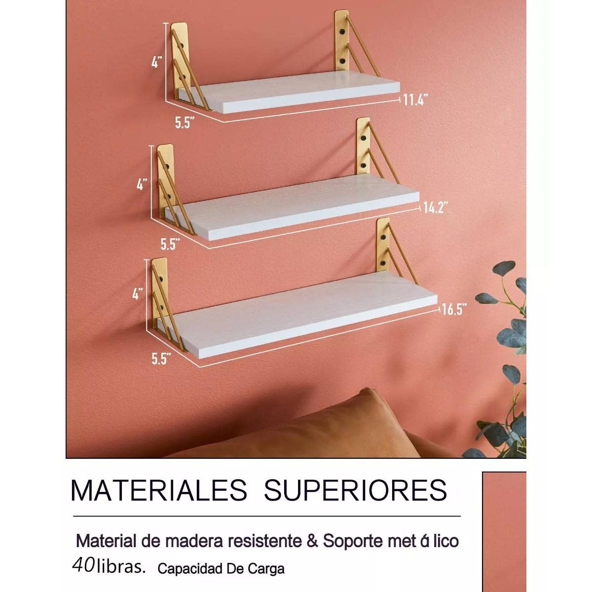 3 Repisas Flotantes Madera Minimalista Blanco