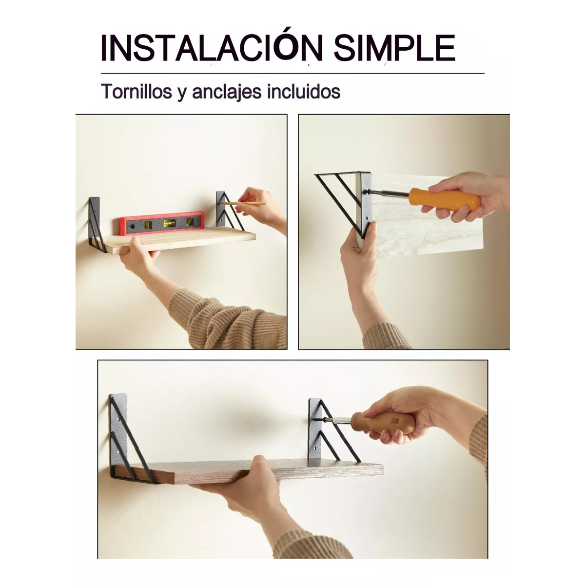 3 Repisas Flotantes Madera Minimalista Blanco