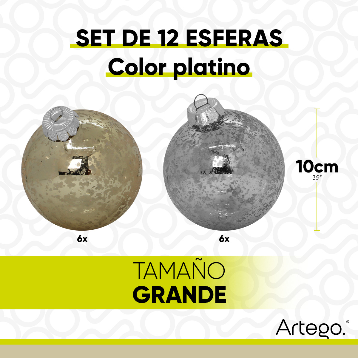 Esferas Navideñas Grandes 10cm Set Paquete 12 piezas acabado gotas Cromadas Mix Platino Dorado decoración Bolas Christmas balls ornaments