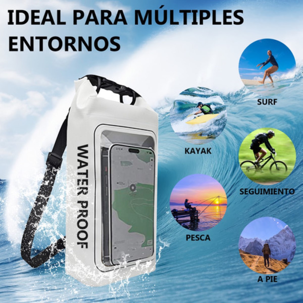 Bolsa Seca 2 Litros Bolsa Impermeable Móvil De Playa Nadar BLANCO