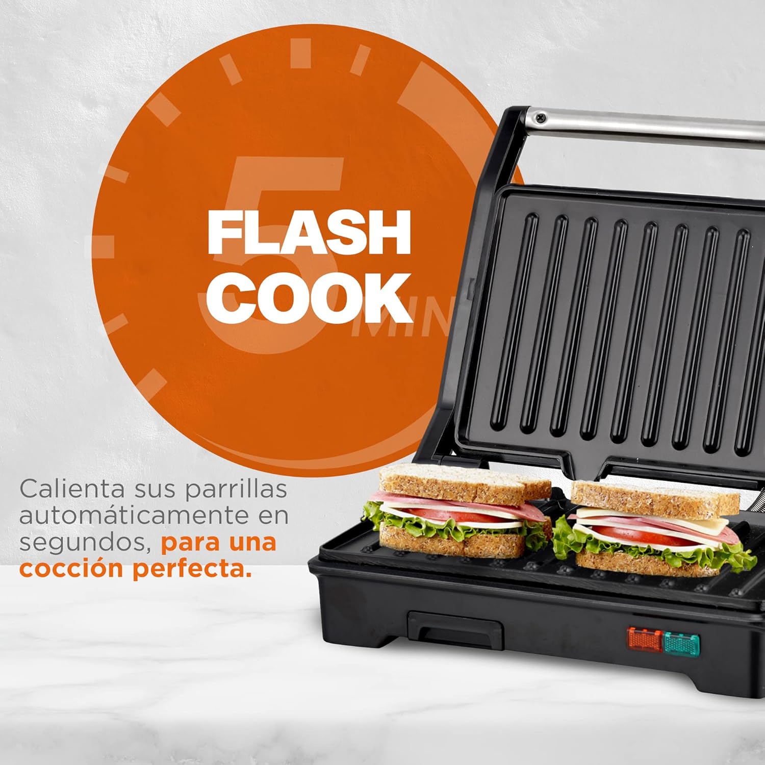 Parrilla para Panini Grill, Prensa eléctrica, Plancha eléctrica antiadherente 2 en 1