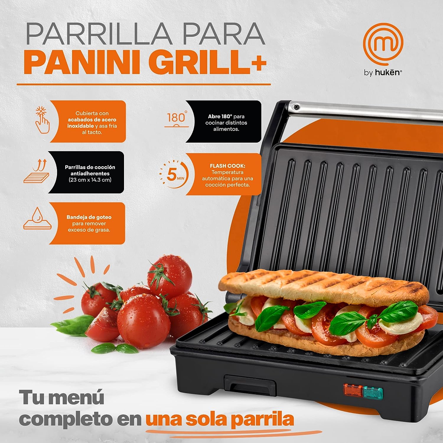 Parrilla para Panini Grill, Prensa eléctrica, Plancha eléctrica antiadherente 2 en 1