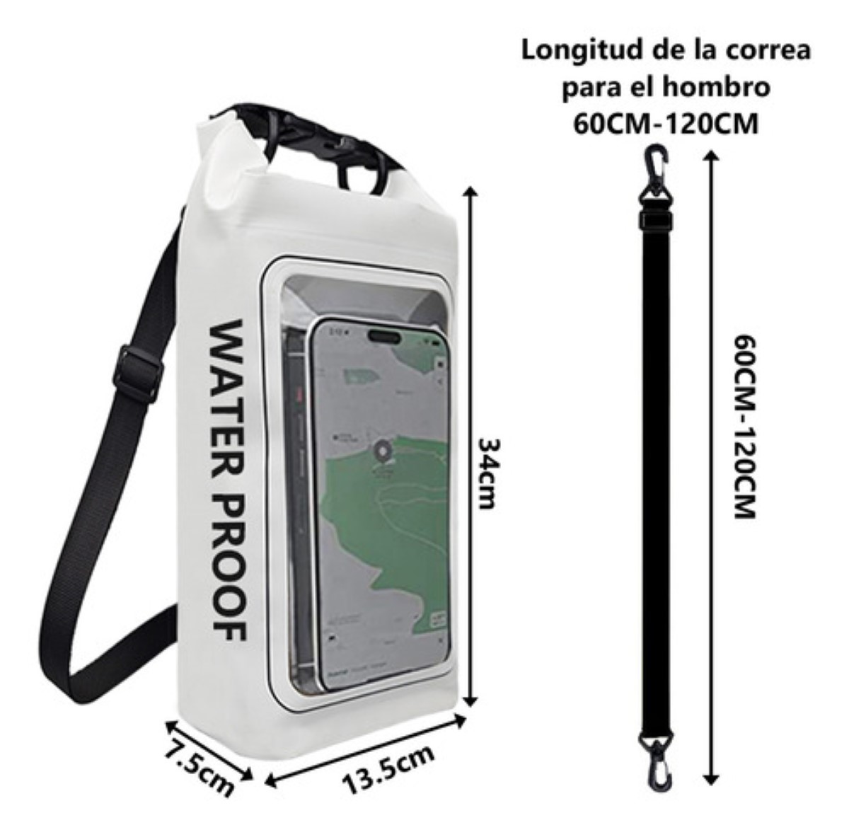 Bolsa Seca 2 Litros Bolsa Impermeable Móvil De Playa Nadar BLANCO