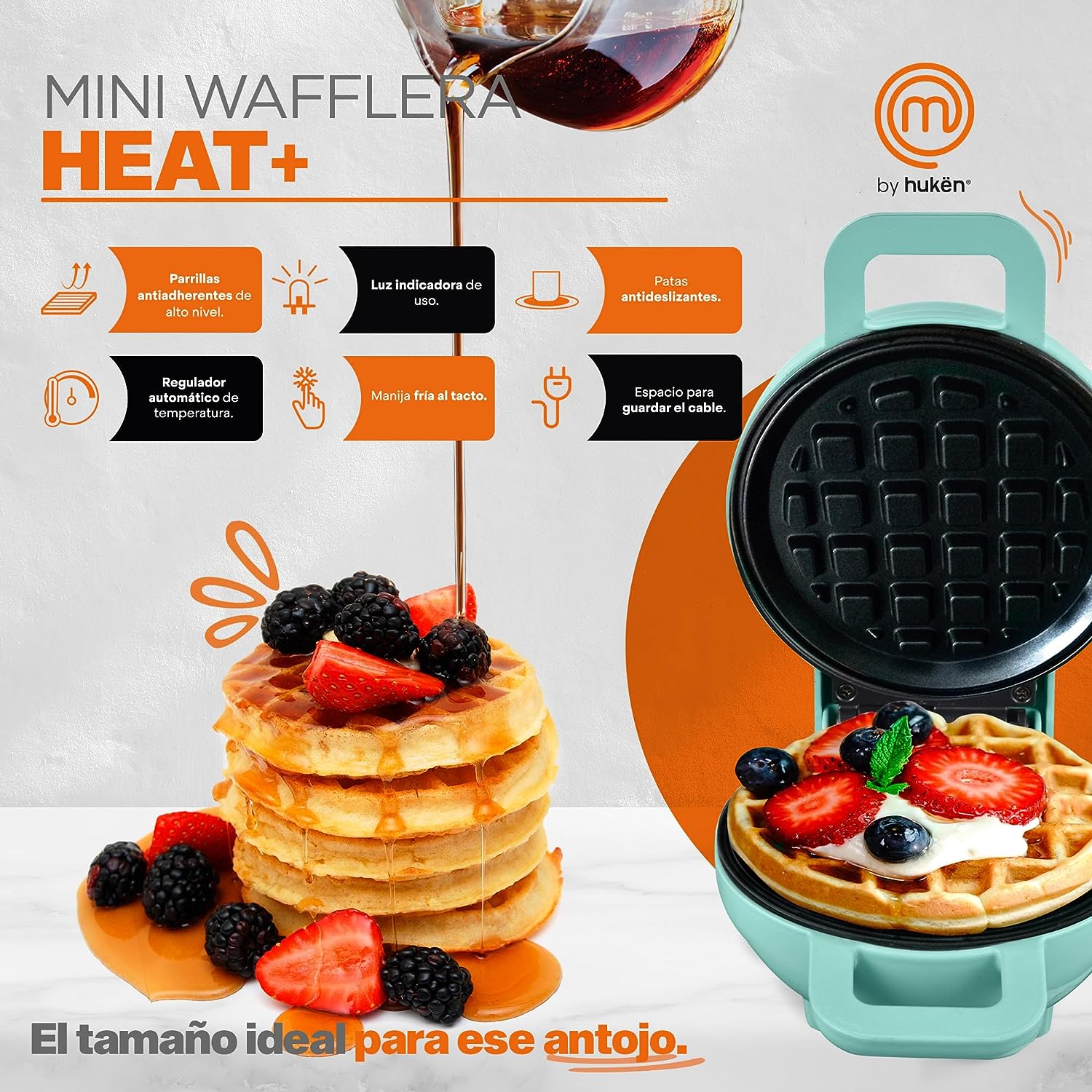 Mini Maquina Waffle/Hot Cakes, Parrilla antiadherente