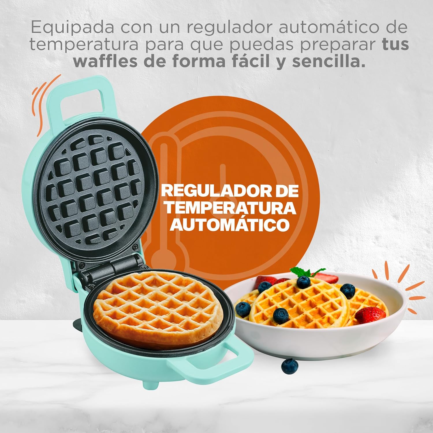 Mini Maquina Waffle/Hot Cakes, Parrilla antiadherente
