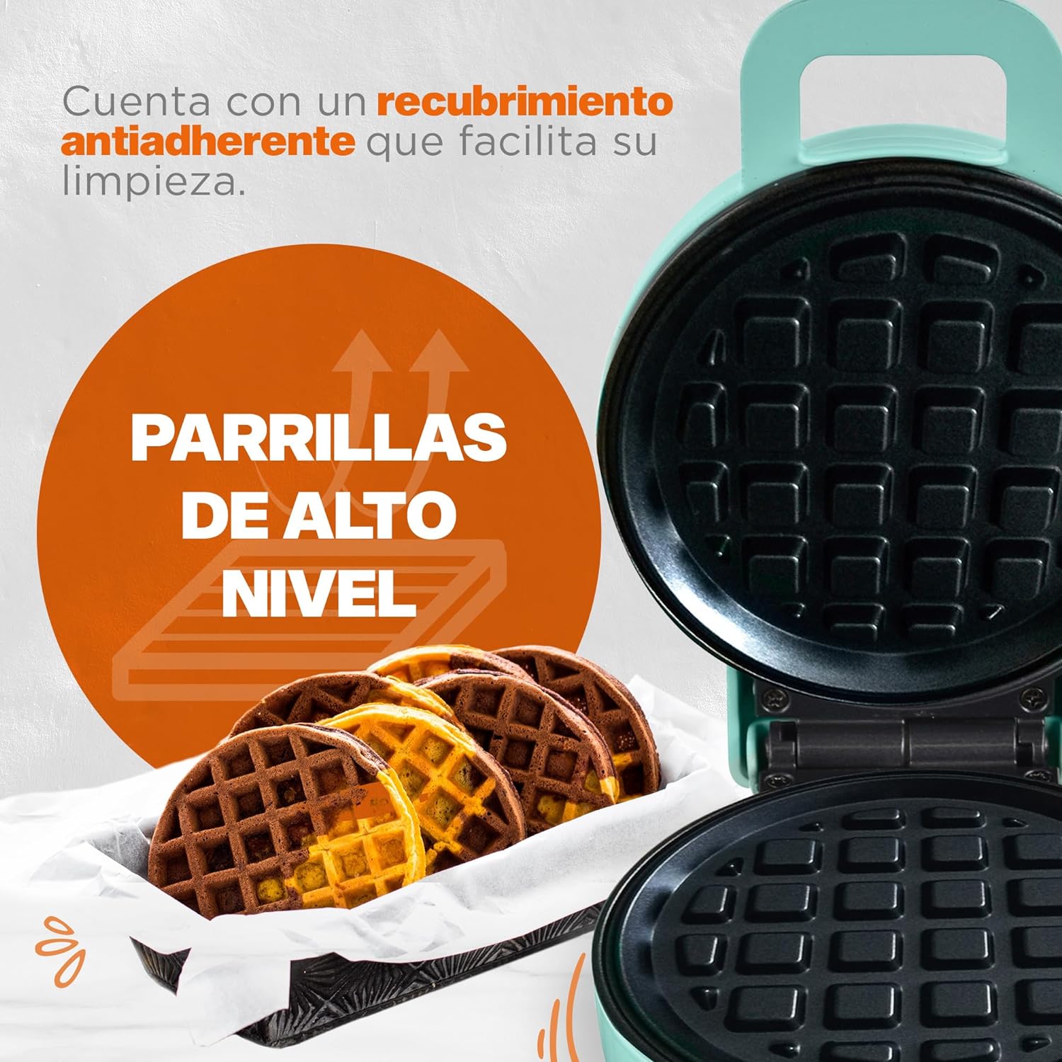 Mini Maquina Waffle/Hot Cakes, Parrilla antiadherente