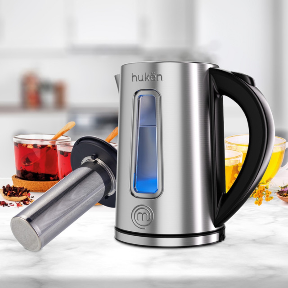 Tetera Eléctrica, Hervidor de Agua Eléctrico con Infusor de 1.7 Litros, Acero Inoxidable con Ventana