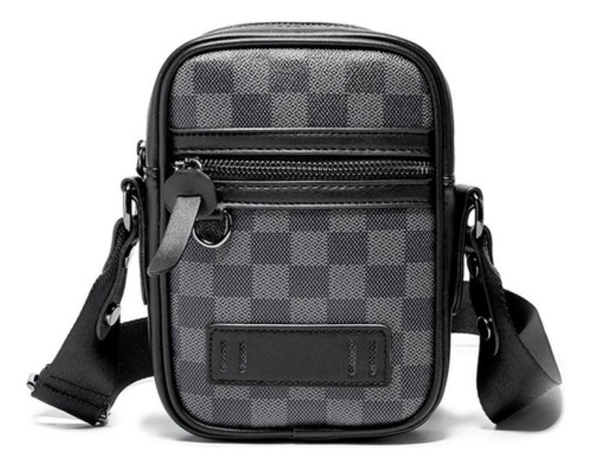 Bolso Para Hombre Crossbody Casual Negro Tartán cuadrado