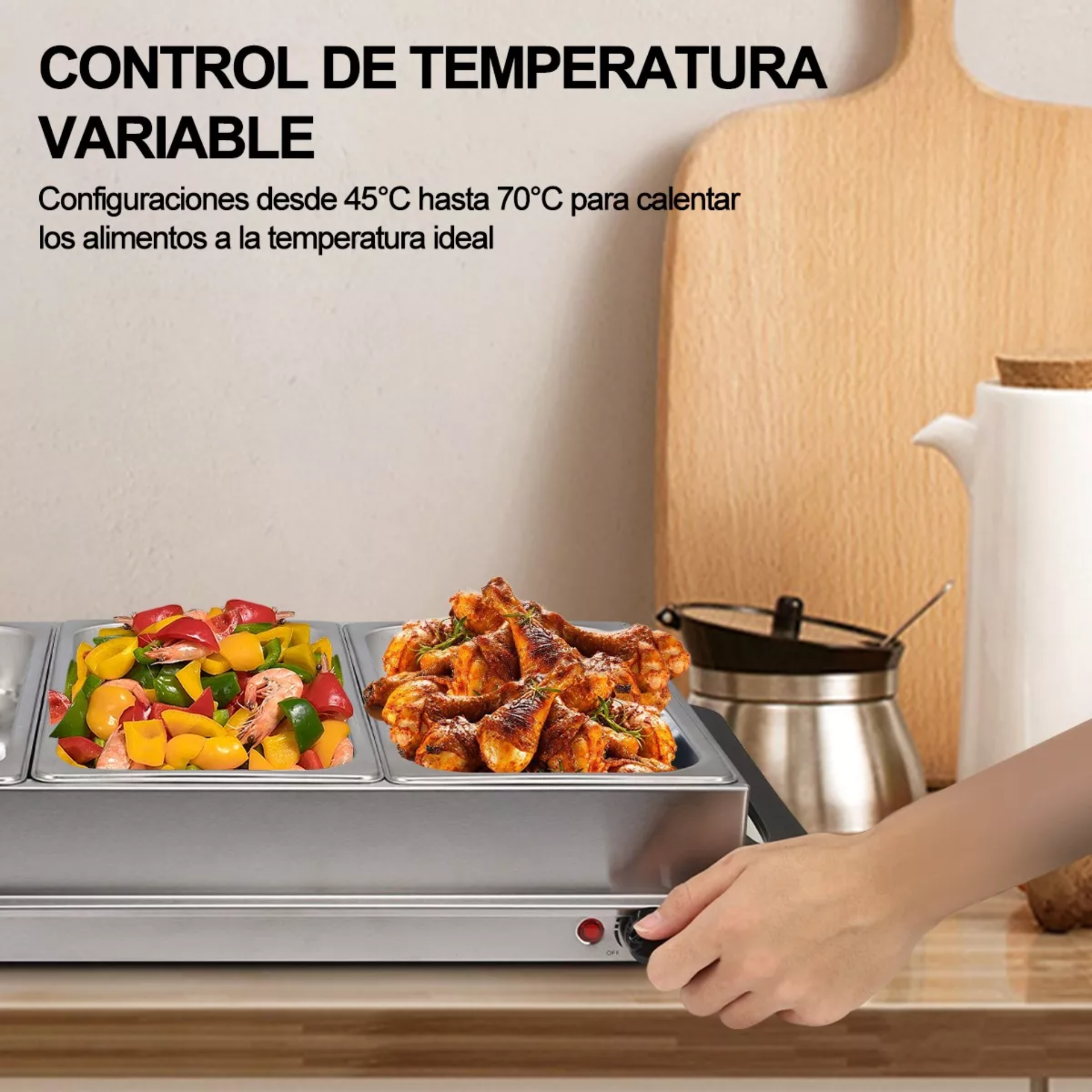 Bufetera Electrica 3 Insertos De Acero Inoxidable Multiuso