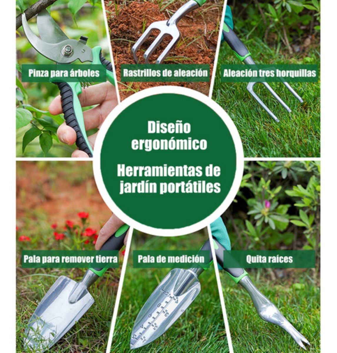 Juego De Herramientas Y Jardín 22 Pzs Aleación De Aluminio verde negro plata