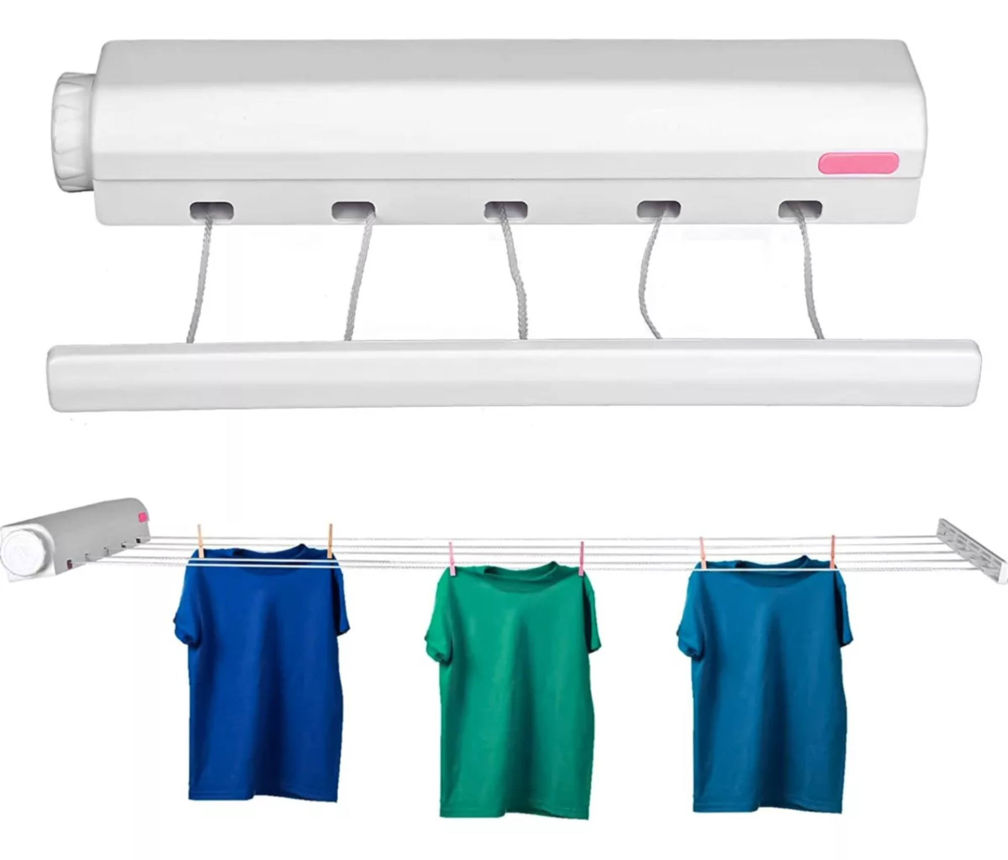 5líneas Tendedero Retráctil Plegable Pared Con Gancho