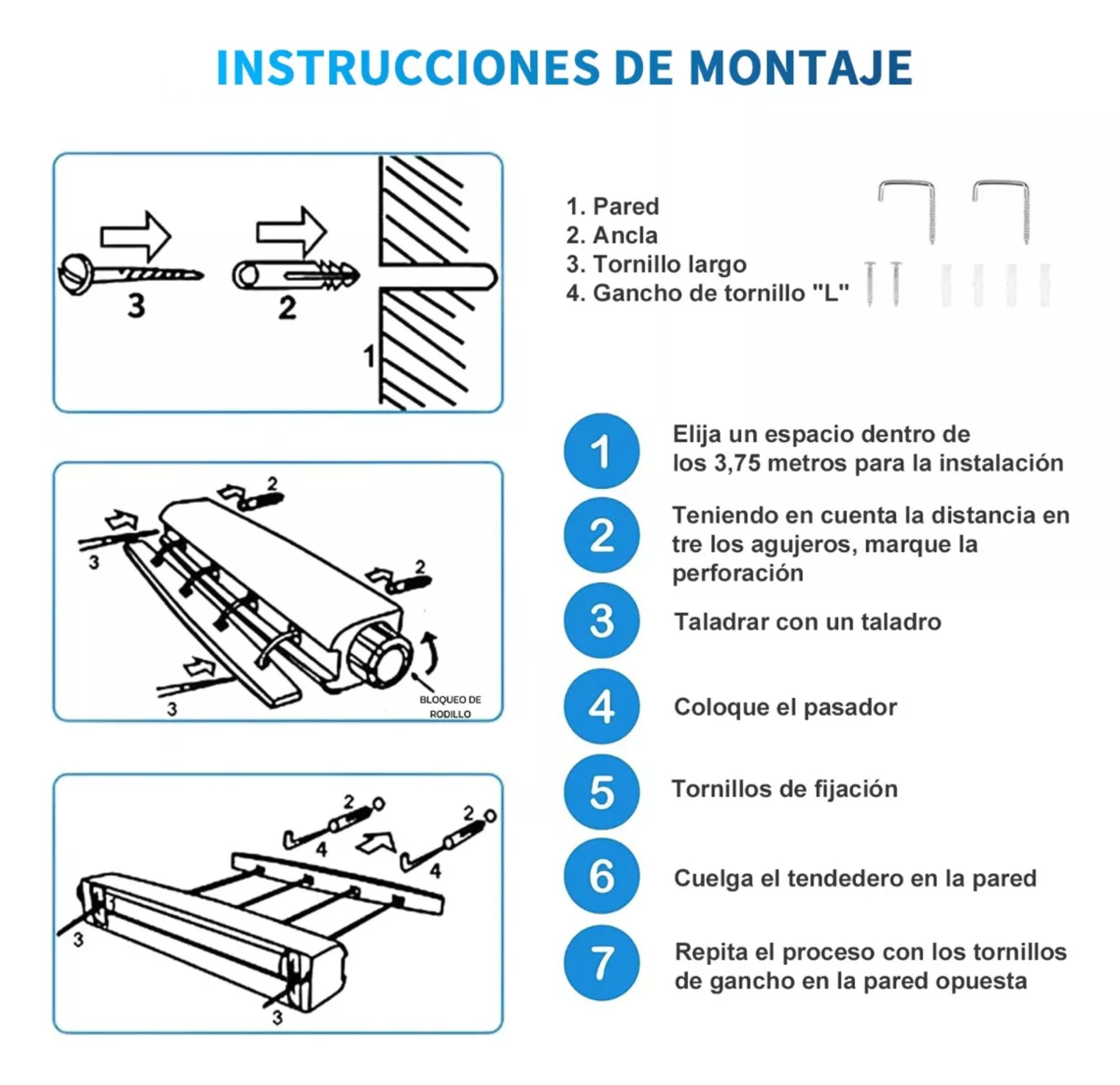 5líneas Tendedero Retráctil Plegable Pared Con Gancho