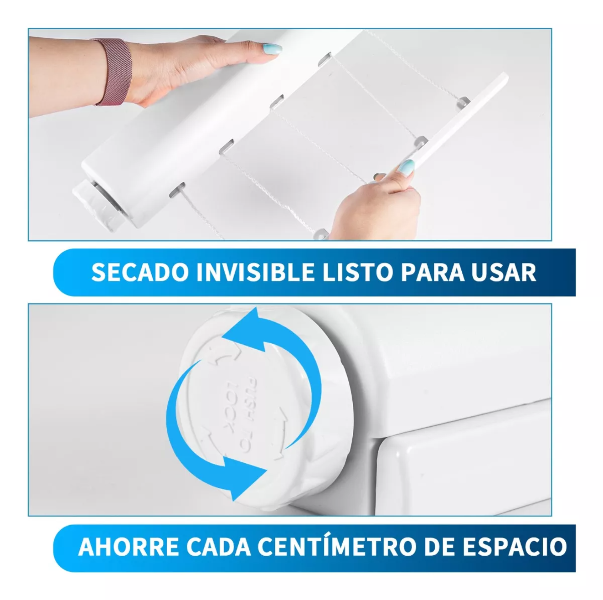5líneas Tendedero Retráctil Plegable Pared Con Gancho