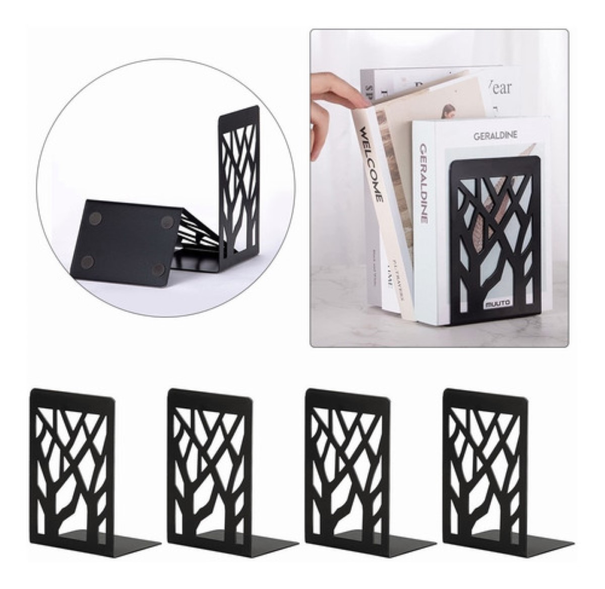 Sujetalibro Para Estantes Soporte Negro De Metalde 4pcs