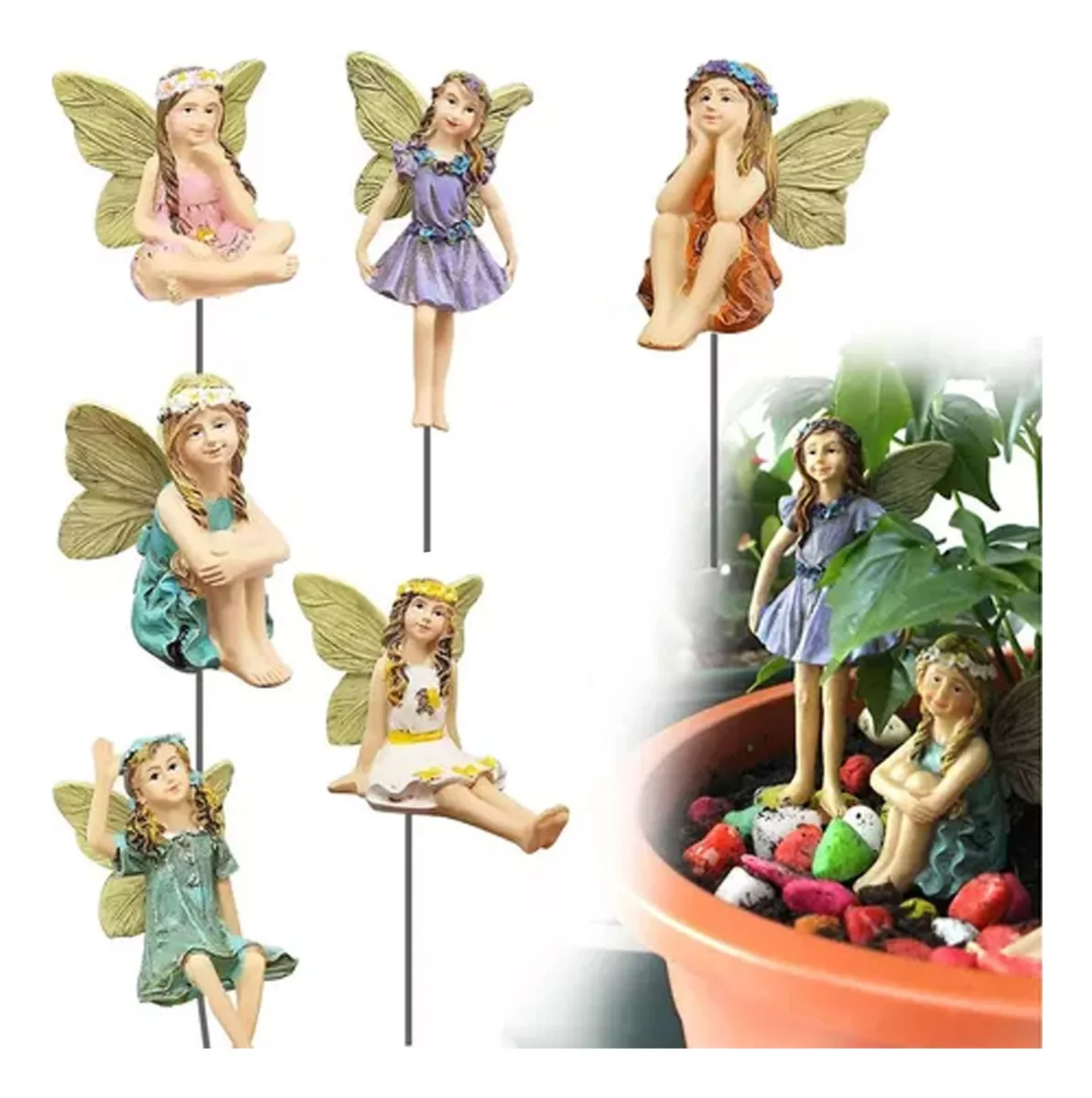 6pcs Flor Hada Ángel Estatua Decorativa Resina Arreglo Figur