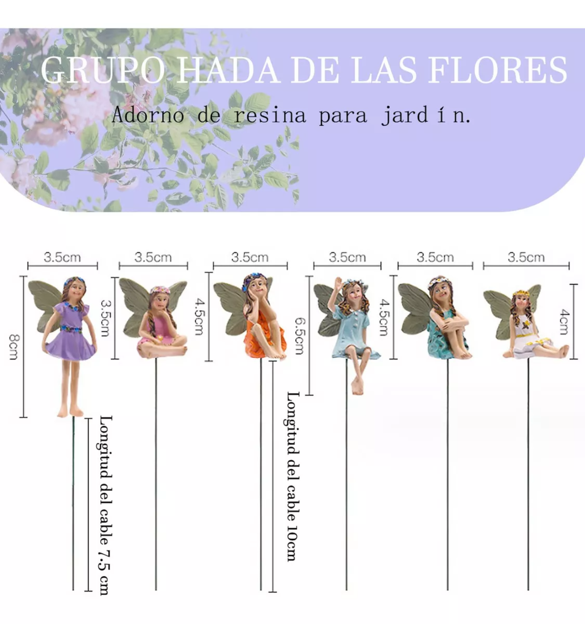 6pcs Flor Hada Ángel Estatua Decorativa Resina Arreglo Figur