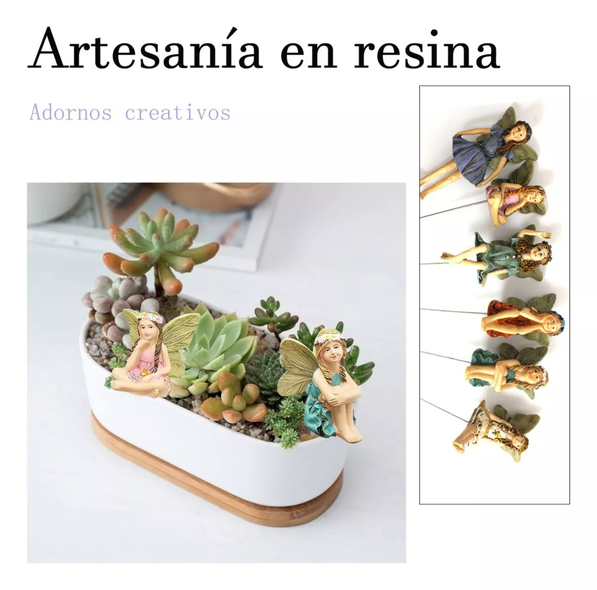 6pcs Flor Hada Ángel Estatua Decorativa Resina Arreglo Figur