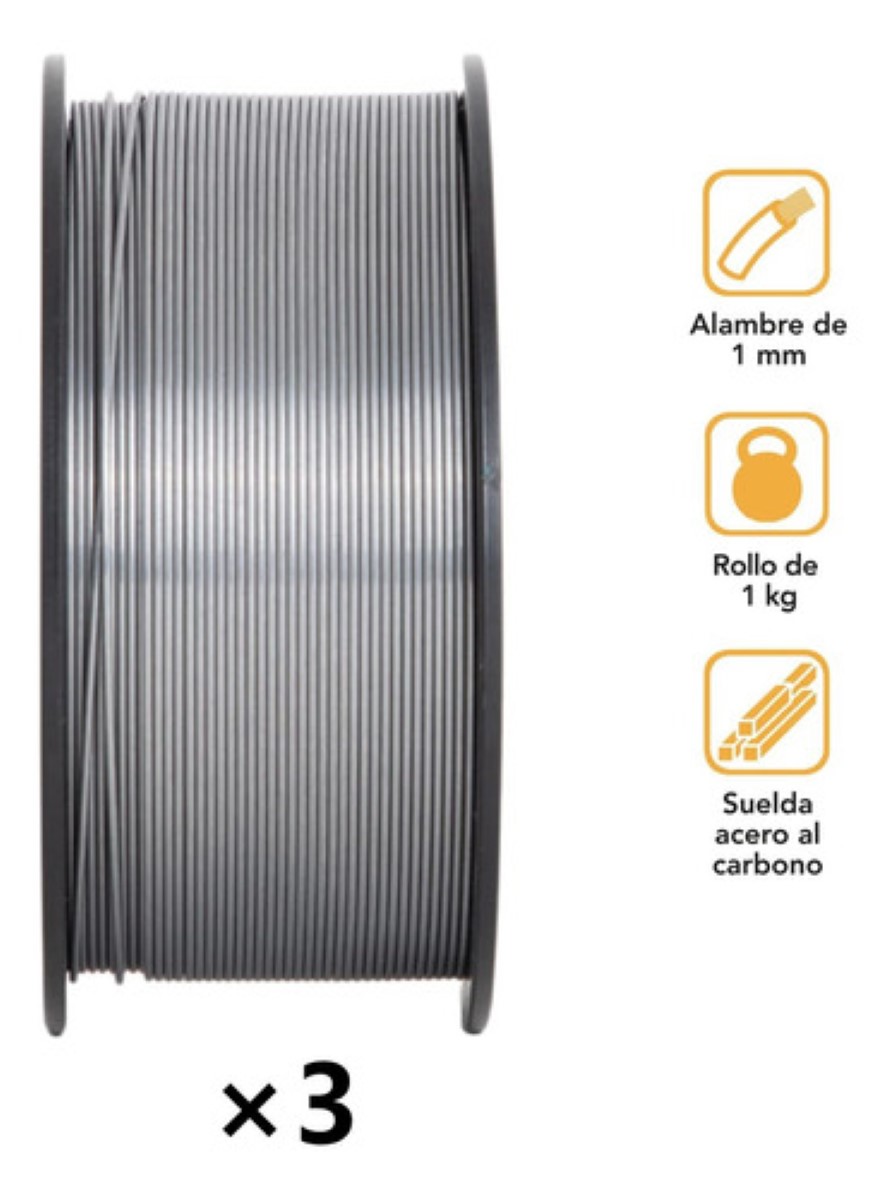 Kit 3 Rollos Microalambre Soldar 1kg 1.00mm Fluxcore Sin Gas plata