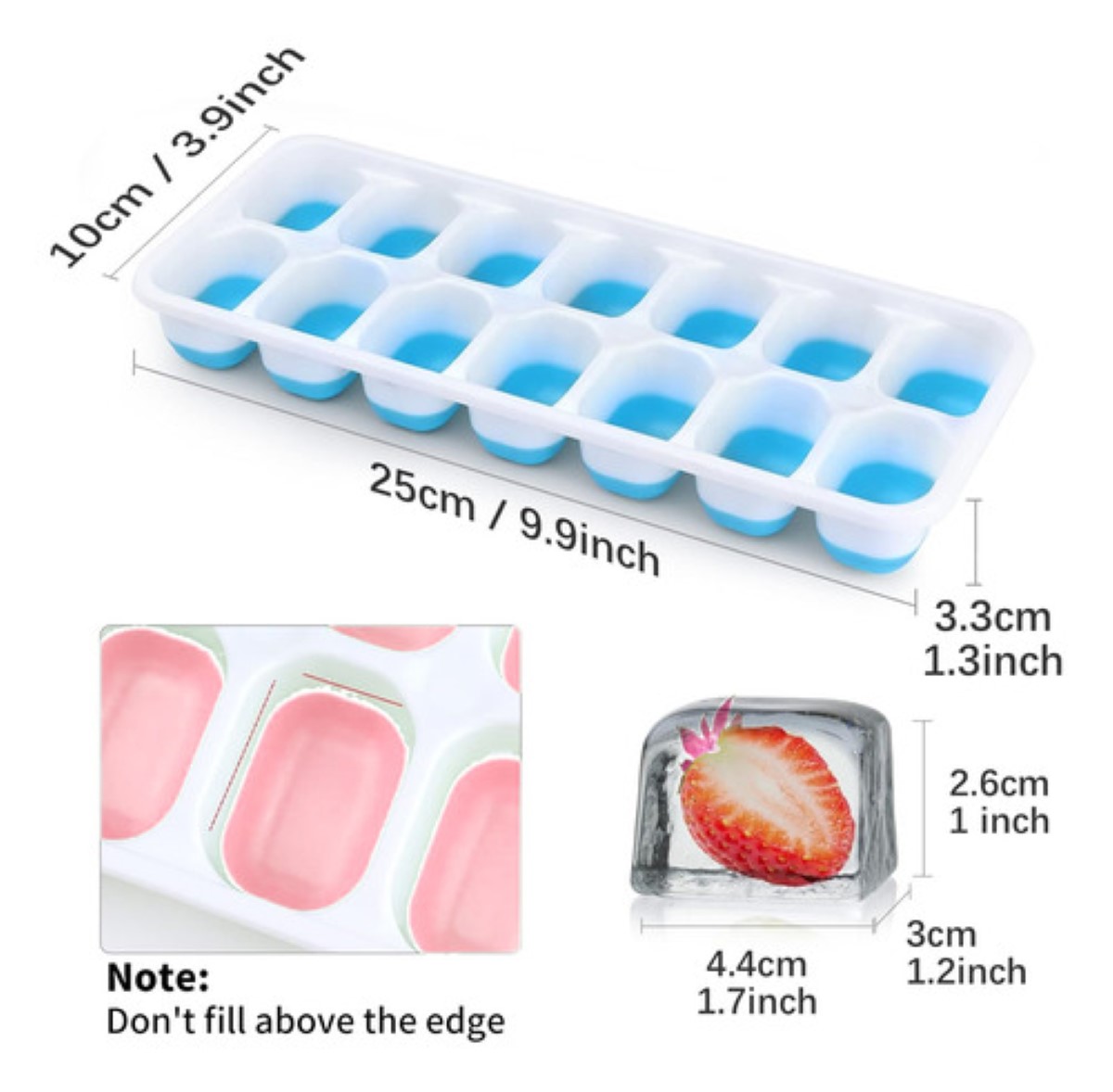 Molde Para Hielos De Hielo Con Tapa Cubitos Charolas 2 Juego ROSA Y AZUL