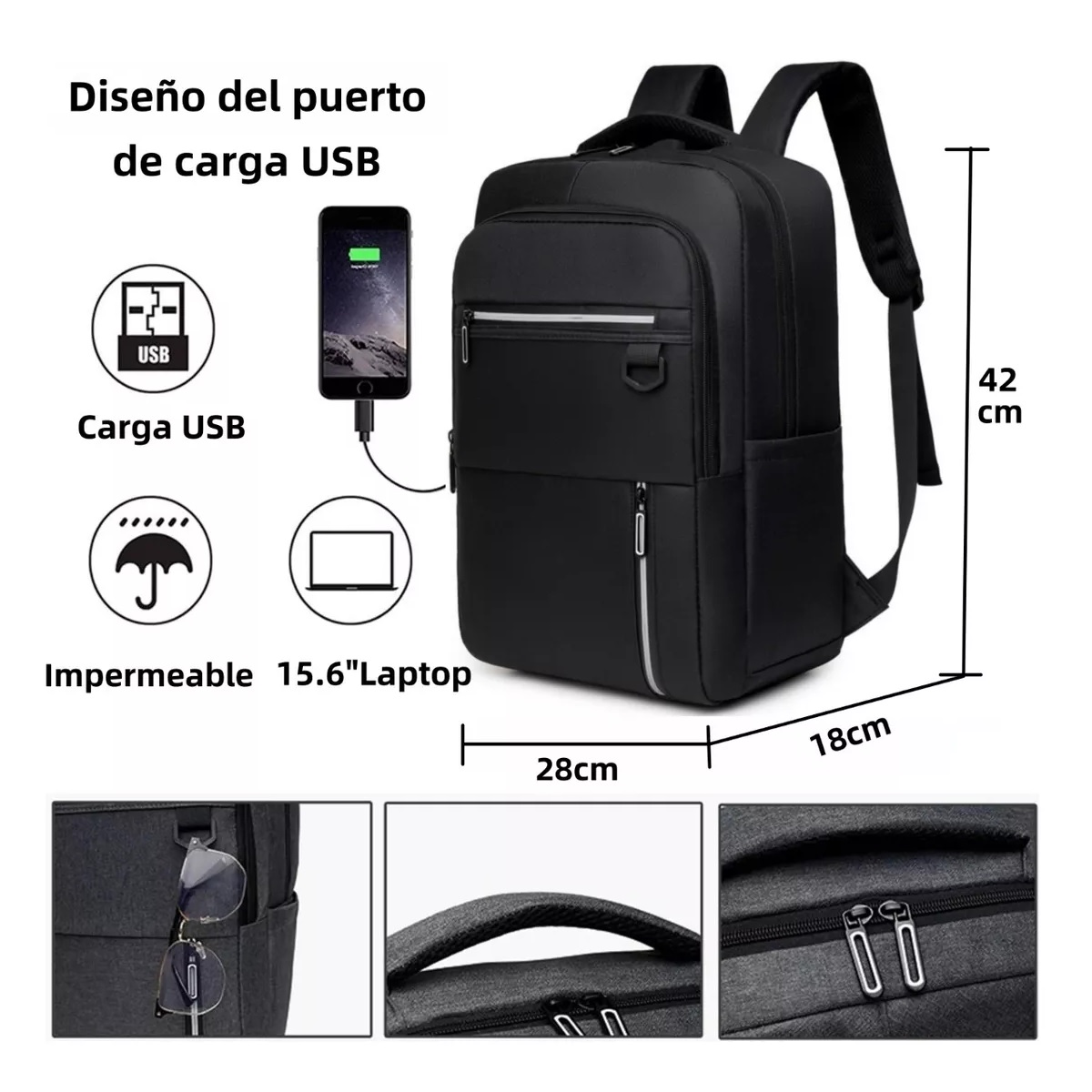 Mochilas Para Laptop Hombre Escolar Impermeable Antirrobo Negro