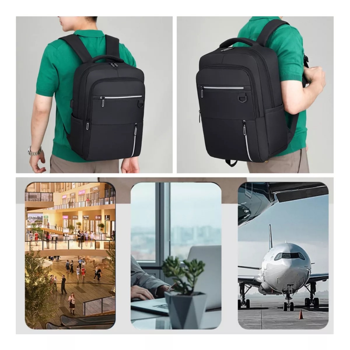 Mochilas Para Laptop Hombre Escolar Impermeable Antirrobo Negro