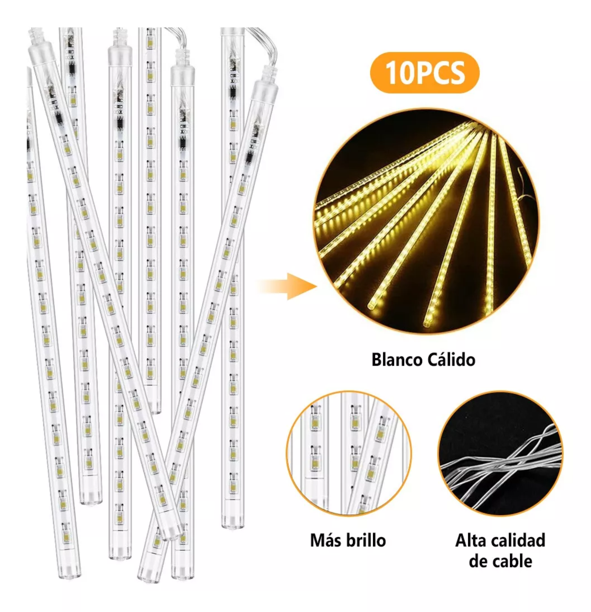 Luces Decoracion De Lluvia Meteoritos, 30cm 10tubos 240led Luces Cálido
