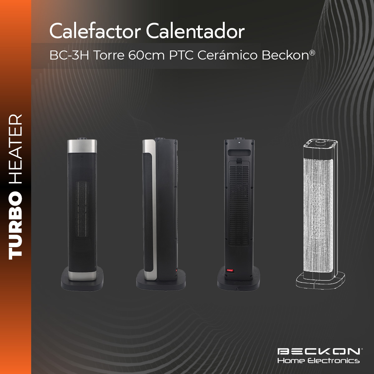 Calefactor Calentador eléctrico cerámico PTC de torre Beckon 60 cm de alto TURBO HEATER 750W / 1500W
