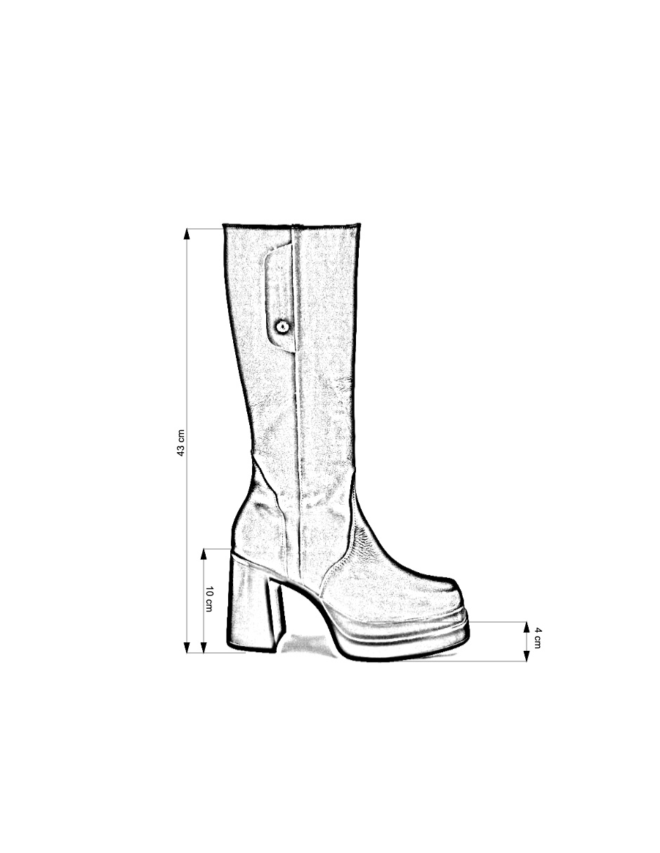 Bota Alta De Piel Con Plataforma y Tacón