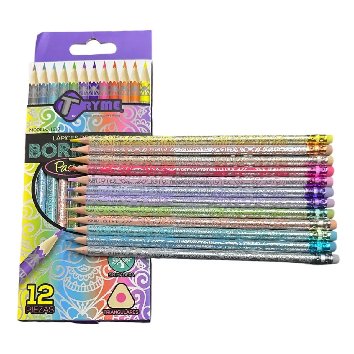12 Piezas Lapices Triangulares De Colores Borrables Pastel