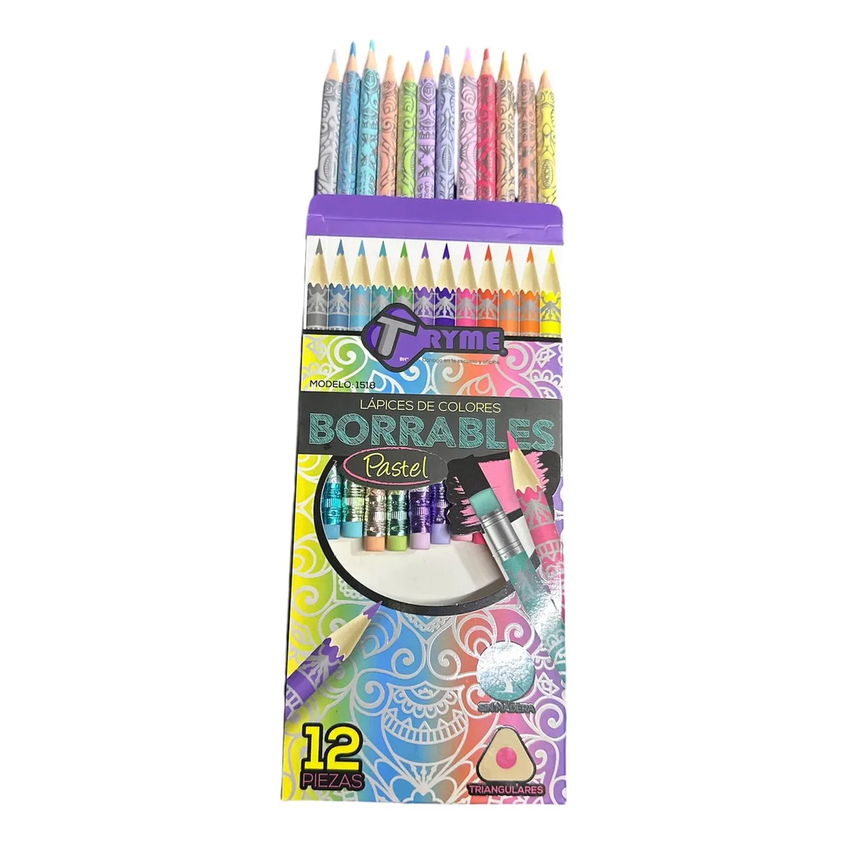 12 Piezas Lapices Triangulares De Colores Borrables Pastel