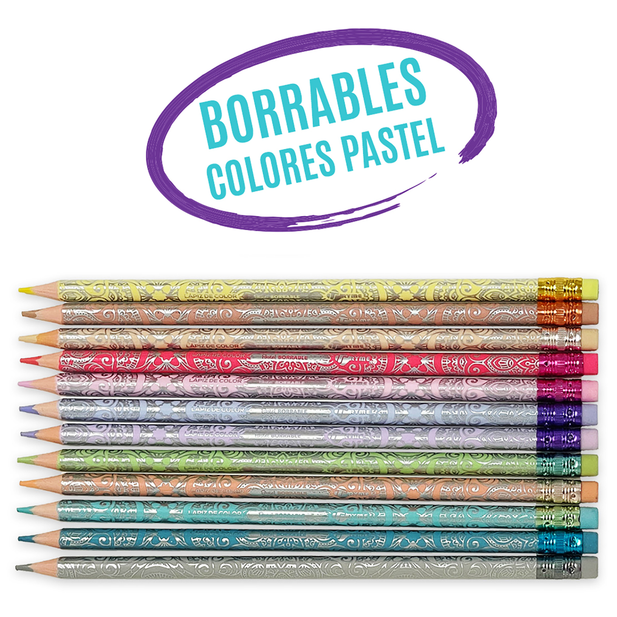 12 Piezas Lapices Triangulares De Colores Borrables Pastel