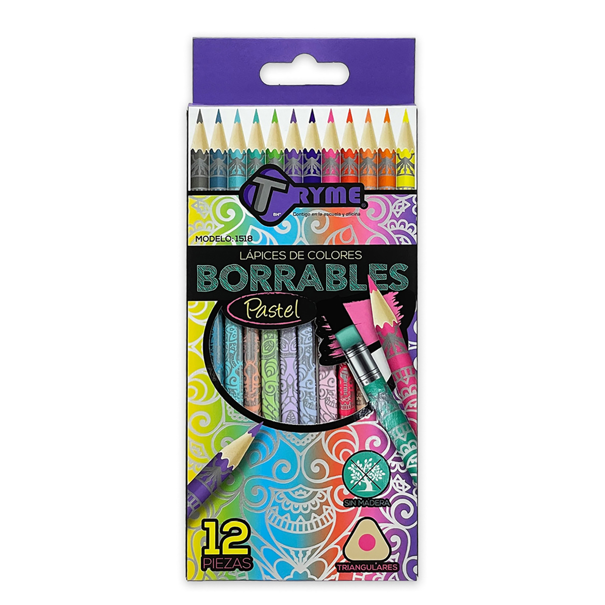 12 Piezas Lapices Triangulares De Colores Borrables Pastel